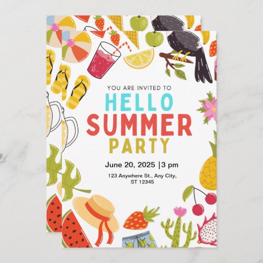 hallo Uitnodiging voor zomerfeest (Voorkant / Achterkant)