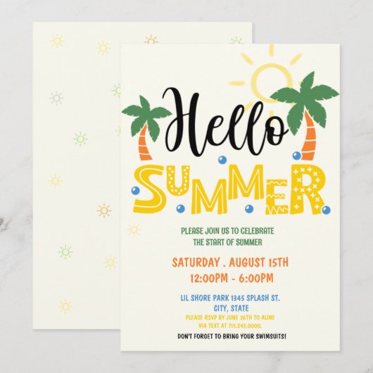 Hallo Uitnodiging voor zomerfeest (Voorkant / Achterkant)