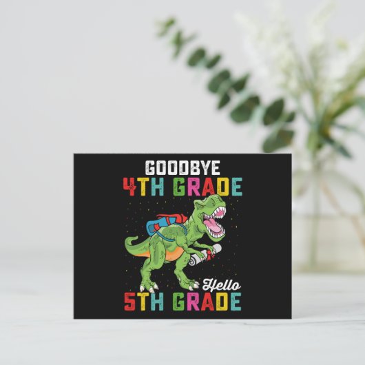 Hallo Vaarwel 4e klas dinosaurus Briefkaart (Staand voorkant)