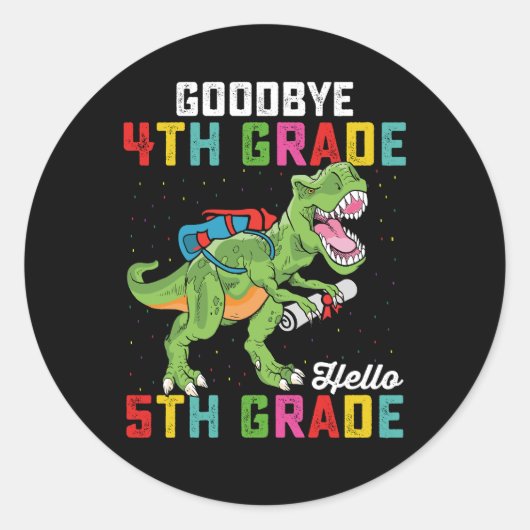 Hallo Vaarwel 4e klas dinosaurus Ronde Sticker (Voorkant)