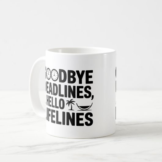 Hallo Vaarwel Deadlines Mok - Pensioen (Voorkant links)