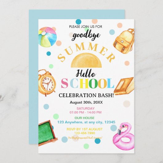 hallo vaarwel Summer School Back to School Party Kaart (Voorkant / Achterkant)