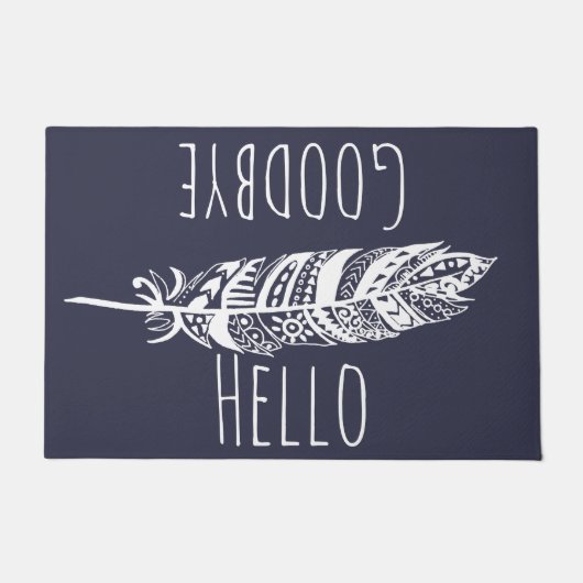 hallo Vaarwel White Tribal Feather Deurmat (Voorkant)
