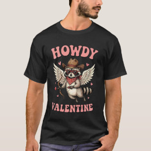 Hallo Valentijn Grappige Cupido Wasbeer Cowboy Wes T-shirt