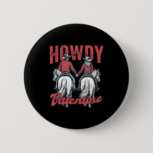 Hallo Valentijn Retro Western Koppel Liefde Ronde Button 5,7 Cm (Voorkant)