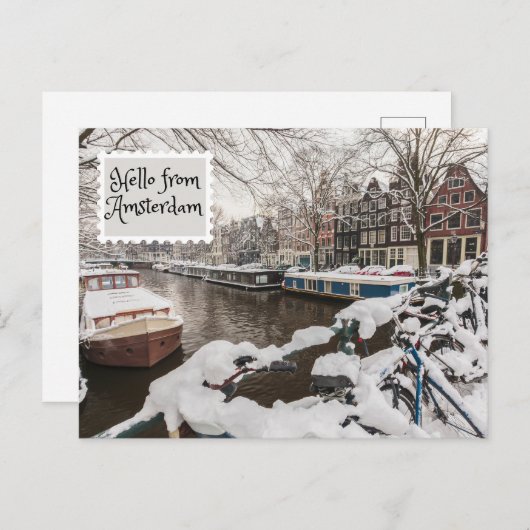 hallo van de wintersneeuw van Amsterdam in de stad Briefkaart (Voorkant / Achterkant)