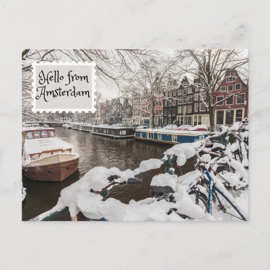 hallo van de wintersneeuw van Amsterdam in de stad Briefkaart (Voorkant)