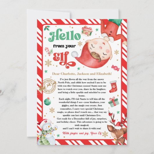 Hallo van Elf Aankomstbrief Ik ben terug Kerstmis Kaart (Voorkant)