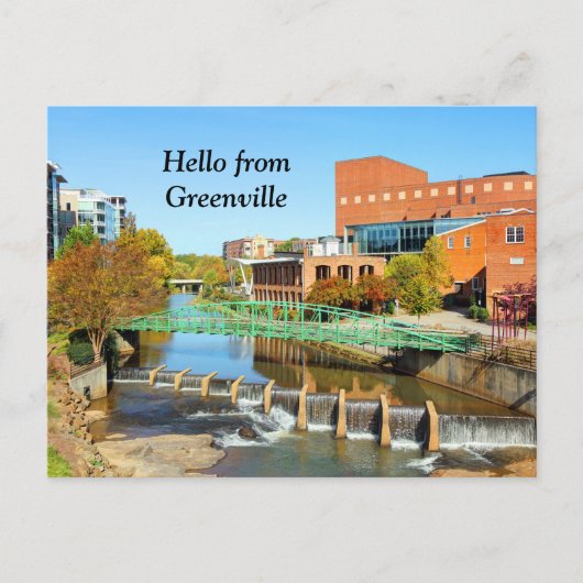 hallo van Greenville, South Carolina Reedy River Briefkaart (Voorkant)