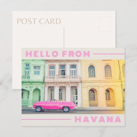 hallo van Havana Retro Pink Car & Architecture Briefkaart (Voorkant / Achterkant)