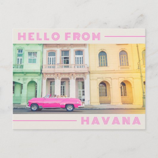 hallo van Havana Retro Pink Car & Architecture Briefkaart (Voorkant)