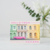 hallo van Havana Retro Pink Car & Architecture Briefkaart (Staand voorkant)