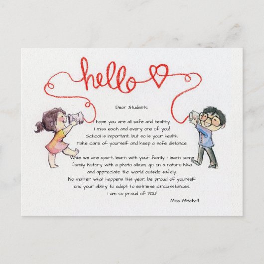 Hallo van het Briefkaart van de leraar (Voorkant)