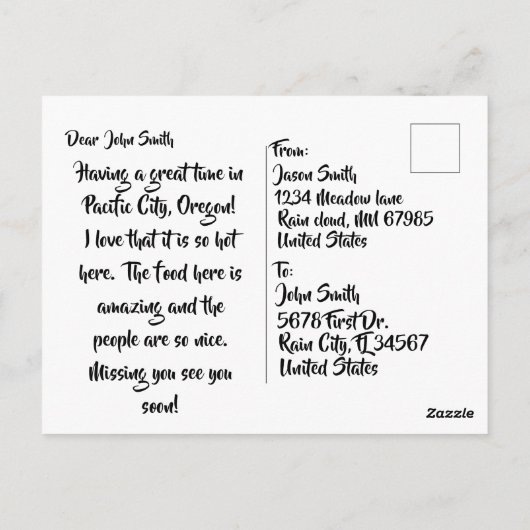 Hallo van Oregan reizen briefkaart (Achterkant)