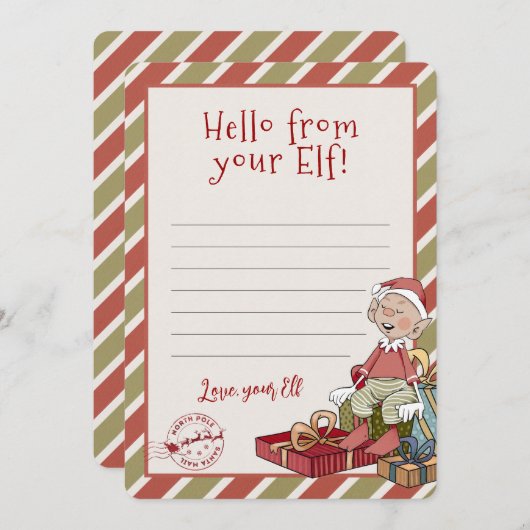 hallo van uw Elf, Letter Notecard Kaart (Voorkant / Achterkant)