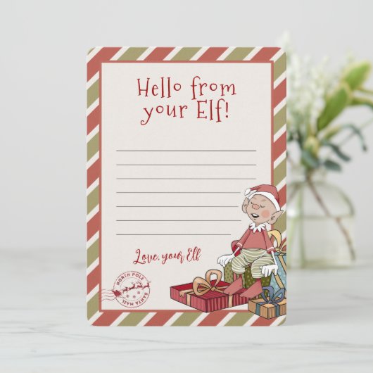 hallo van uw Elf, Letter Notecard Kaart (Staand voorkant)