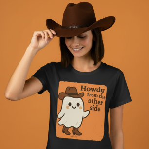 Hallo vanuit de andere kant western spookt grap t-shirt