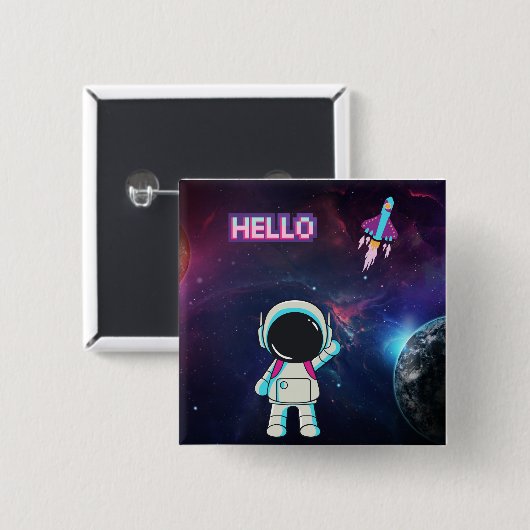 Hallo Vanuit de ruimte, Vierkante Button 5,1 Cm (Voorkant /achterkant)