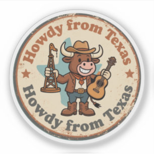 Hallo vanuit Texas_ Retro Longhorn Westerse Kunst Sticker
