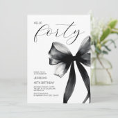 Hallo Veertig Elegant Script Bow 40ste Verjaardags Kaart (Staand voorkant)
