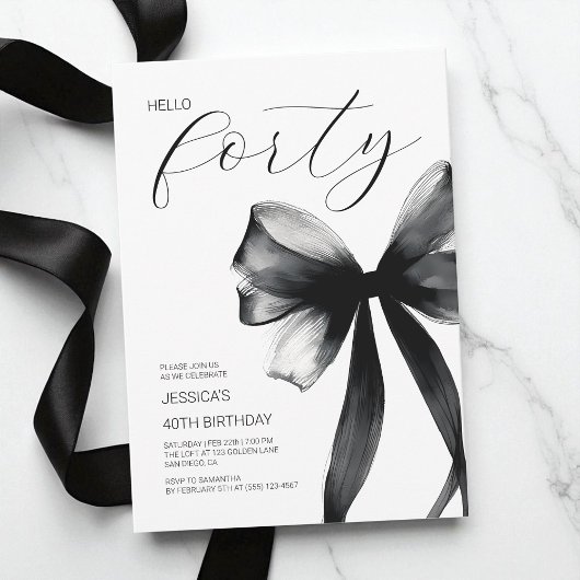 Hallo Veertig Elegante Script Boog 40ste Verjaarda Kaart
