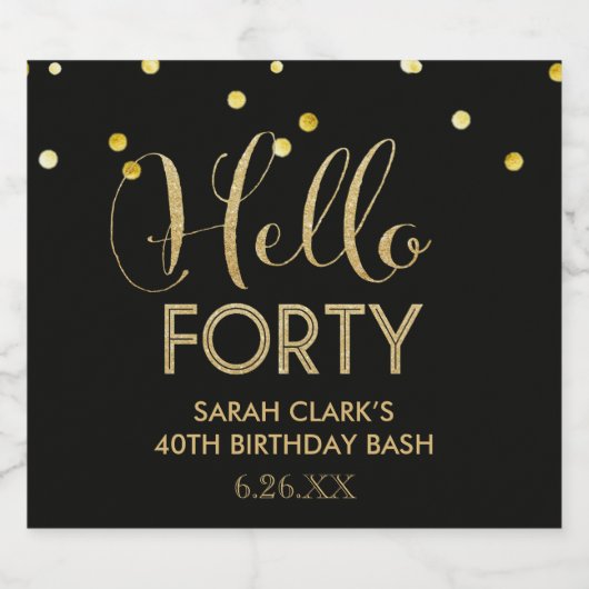 Hallo Veertig etiketten met mousserende wijnflesse (Enkel label)