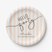 Hallo Veertig Modern Script Chic 40ste Verjaardags Papieren Bordje (Voorkant)