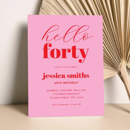 Hallo Veertig moderne roze rode 40e verjaardag Kaart