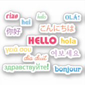 Hallo Vele Talen Tekst Kleurrijk Sticker (Voorkant)