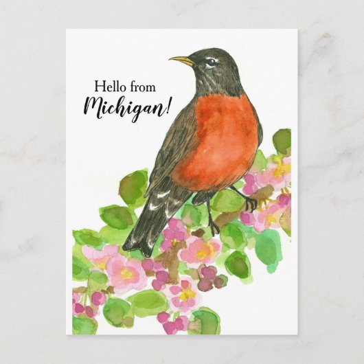 Hallo Verenigde Staten van Michigan American Robin Briefkaart (Voorkant)
