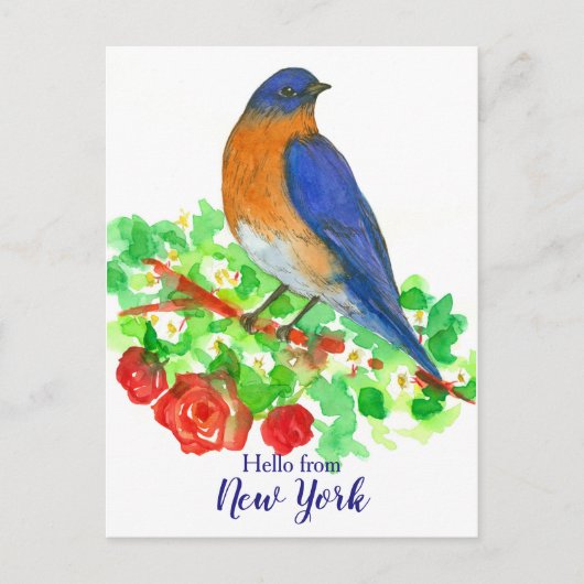 Hallo Verenigde Staten van New York Bluebird Rozen Briefkaart (Voorkant)