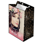 Hallo Verjaardag zwart goud glitter foto Medium Cadeauzakje (Voorkant Gekanteld)