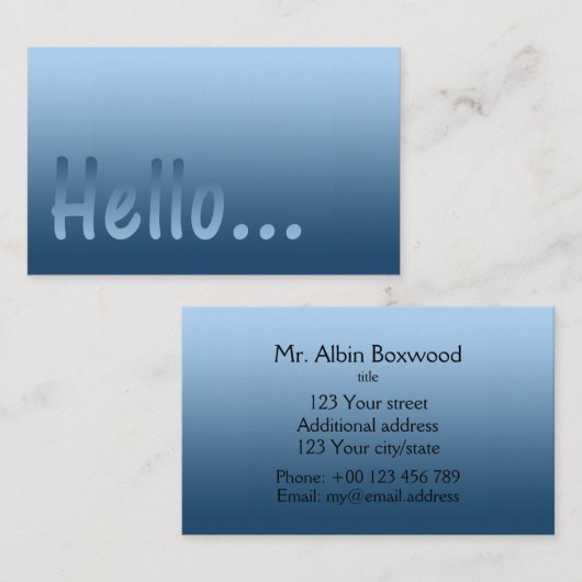 Hallo * Verloop Een kleur Blauw met Aangepaste tek Visitekaartje (Voorkant / Achterkant)