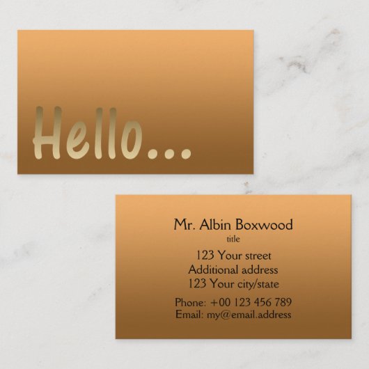 Hallo * Verloop Een kleur Goud met Aangepaste teks Visitekaartje (Voorkant / Achterkant)