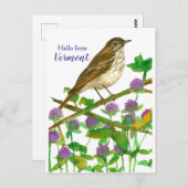 Hallo Vermont Hermit Thrush Paarse Klaver Briefkaart (Voorkant / Achterkant)