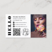 Hallo Vetgedrukte witte Qr foto logo social media Visitekaartje (Voorkant)