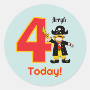 Hallo vier vandaag Schattige piraat jongen 4de ver Ronde Sticker