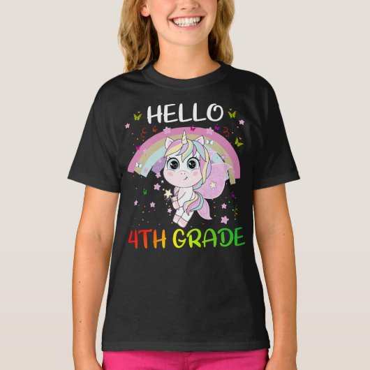 hallo vierde graad lerarenteam unicorn terug t-shirt (Voorkant)