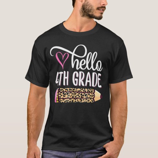 hallo vierde graad roze luipaard potlood terug naa t-shirt (Voorkant)