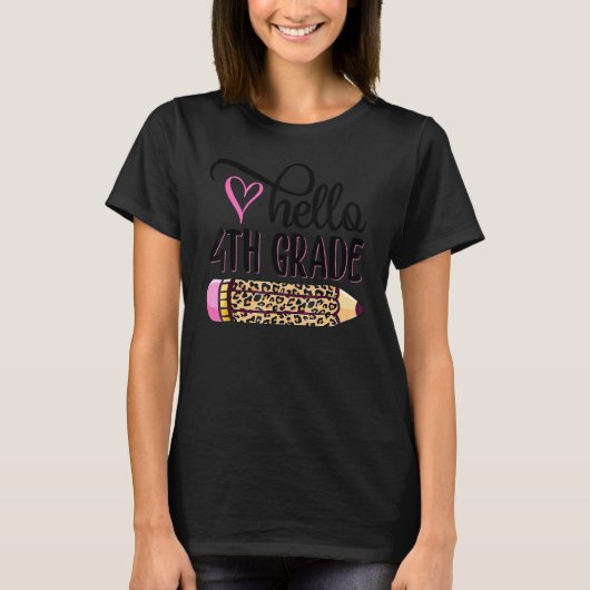 hallo vierde graad roze luipaard potlood terug naa t-shirt (Voorkant)