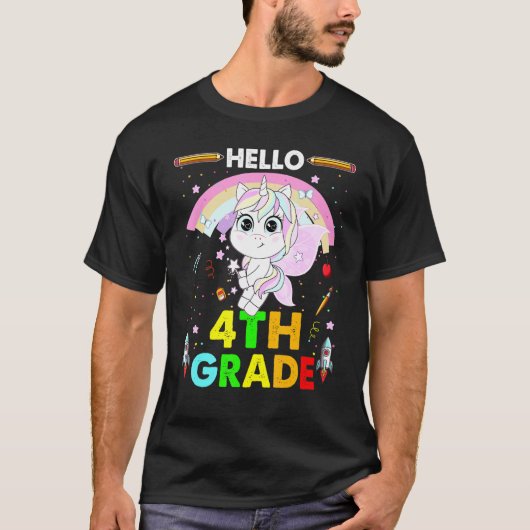hallo vierde graad unicorn vierde graad terug naar t-shirt (Voorkant)