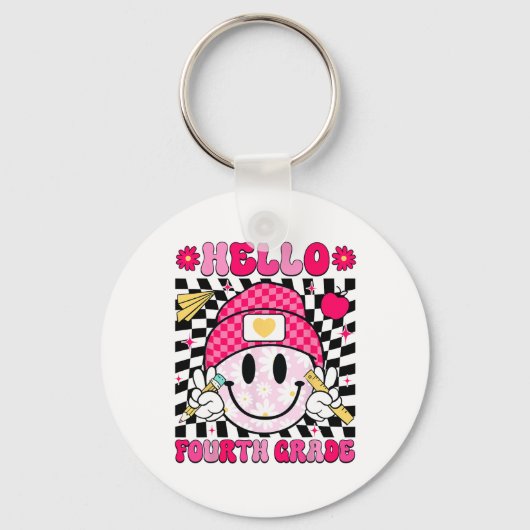 Hallo Vierde Klas Lachend Gezicht 4e Klas Terug Na Sleutelhanger (Voorkant)