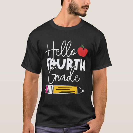 Hallo Vierde Klas Potlood Appel Terug naar School T-shirt (Voorkant)