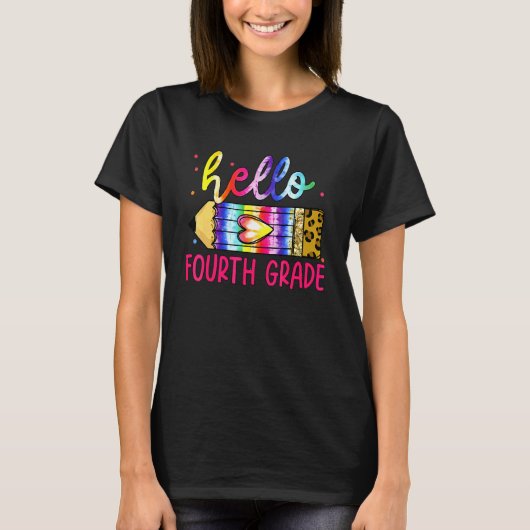 Hallo Vierde Klas Potlood Tie Dye 4e Klas Rug T T-shirt (Voorkant)