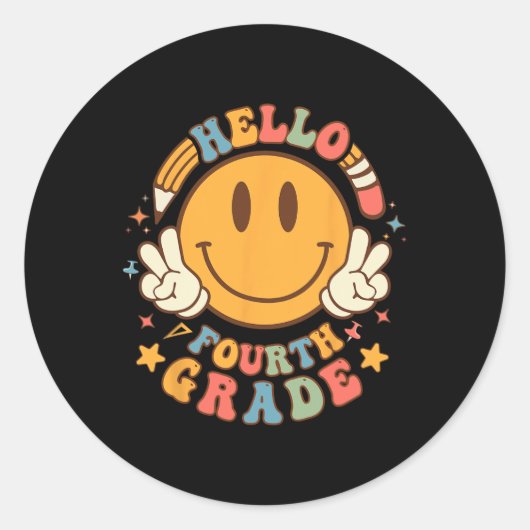 Hallo Vierde klas terug naar school groovy leraar  Ronde Sticker (Voorkant)