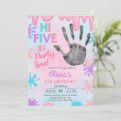 Hallo vijf, feesttijd, slijm, meisje verjaardag ui kaart (Staand voorkant)
