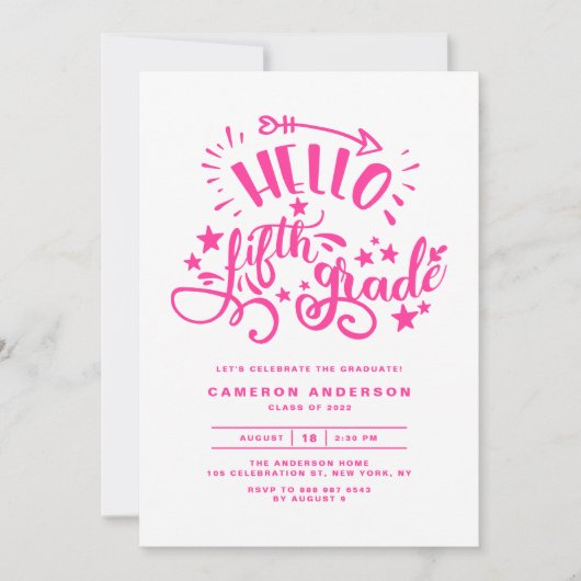 hallo vijfde graad | Roze Afstuderen van vierde ra Kaart (Voorkant)