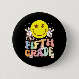 Hallo Vijfde Klas Hippie Lachend Gezicht 5e Klas B Ronde Button 5,7 Cm