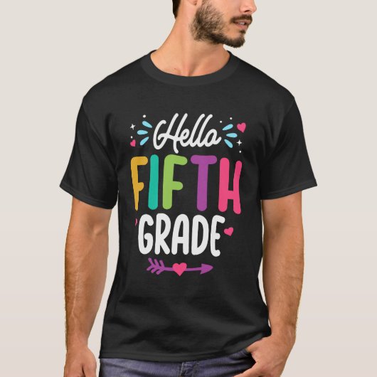 hallo vijfde klas terug naar de leerschool t-shirt (Voorkant)
