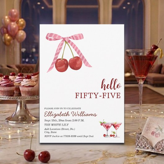 Hallo Vijfenvijftig Cherry Martini Verjaardagsfees Kaart